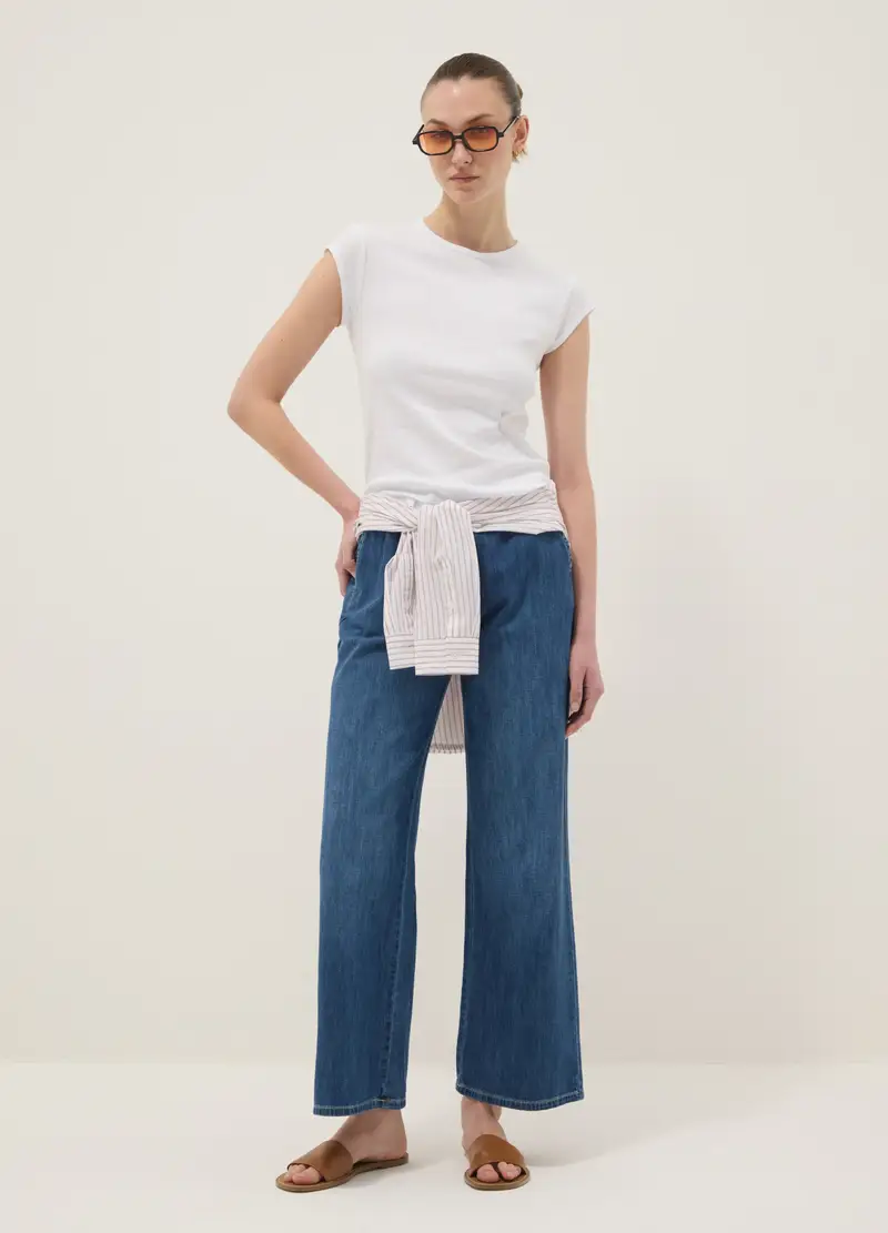 T-shirt A Maniche Corte In Puro Cotone Bianca Regular Fit, Donna, Bianco miniatura 2