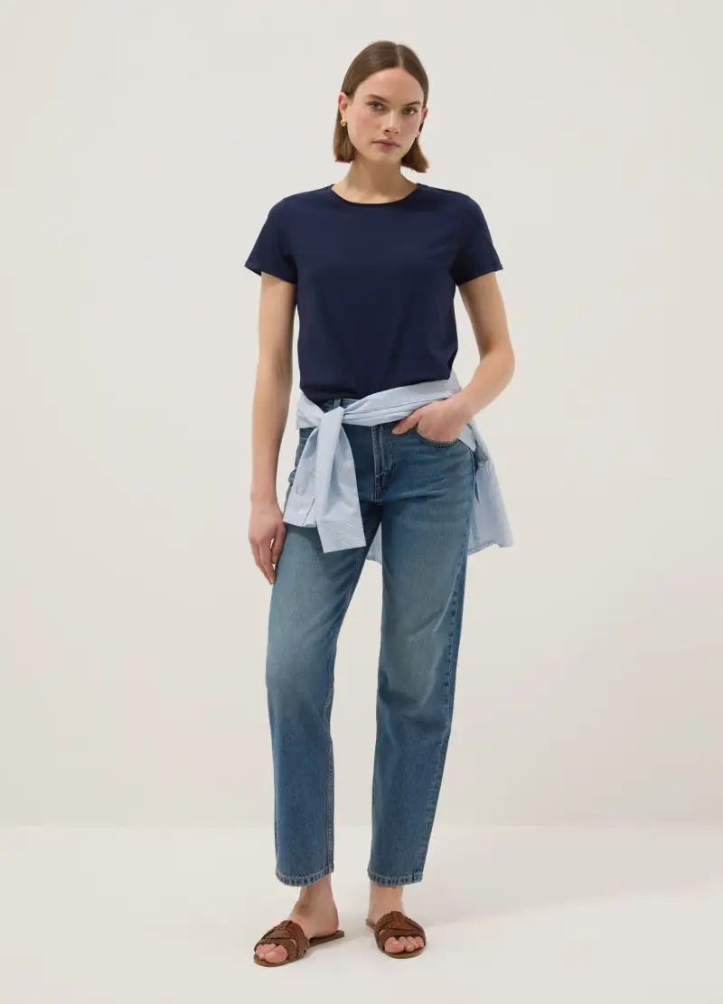 T-shirt A Maniche Corte In Puro Cotone Blu Regular Fit, Donna, Blu miniatura 2