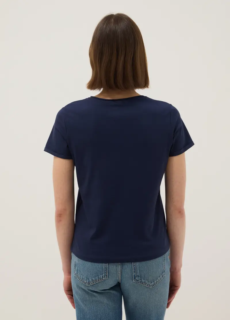T-shirt A Maniche Corte In Puro Cotone Blu Regular Fit, Donna, Blu miniatura 3