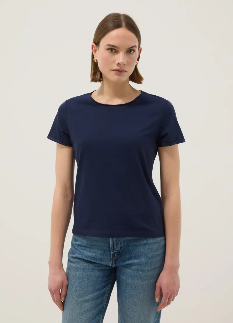 T-shirt A Maniche Corte In Puro Cotone Blu Regular Fit, Donna, Blu