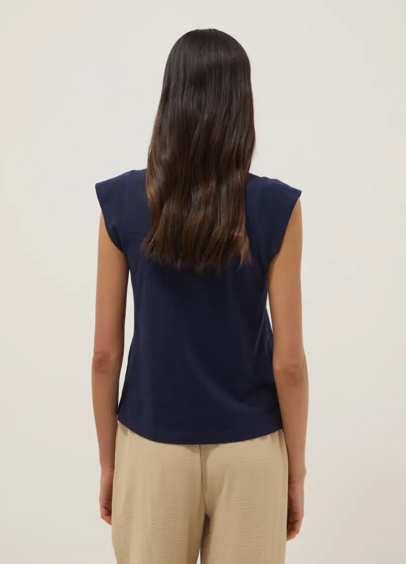 T-shirt A Maniche Corte In Puro Cotone Blu Regular Fit, Donna, Blu miniatura 3