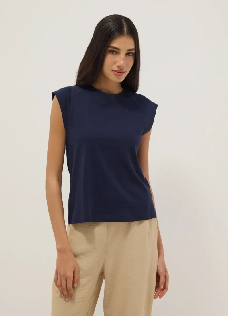 T-shirt A Maniche Corte In Puro Cotone Blu Regular Fit, Donna, Blu