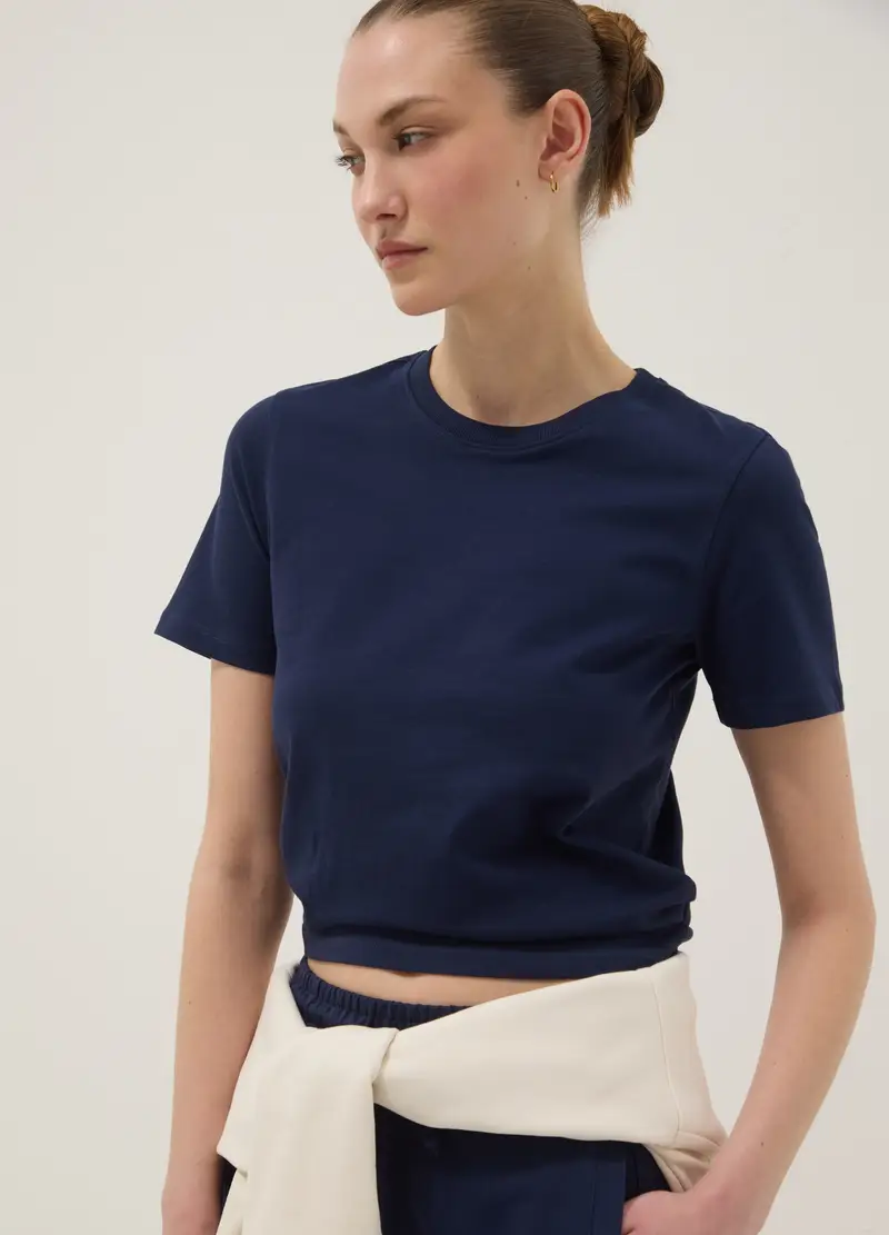 T-shirt A Maniche Corte In Puro Cotone Blu Regular Fit, Donna, Blu