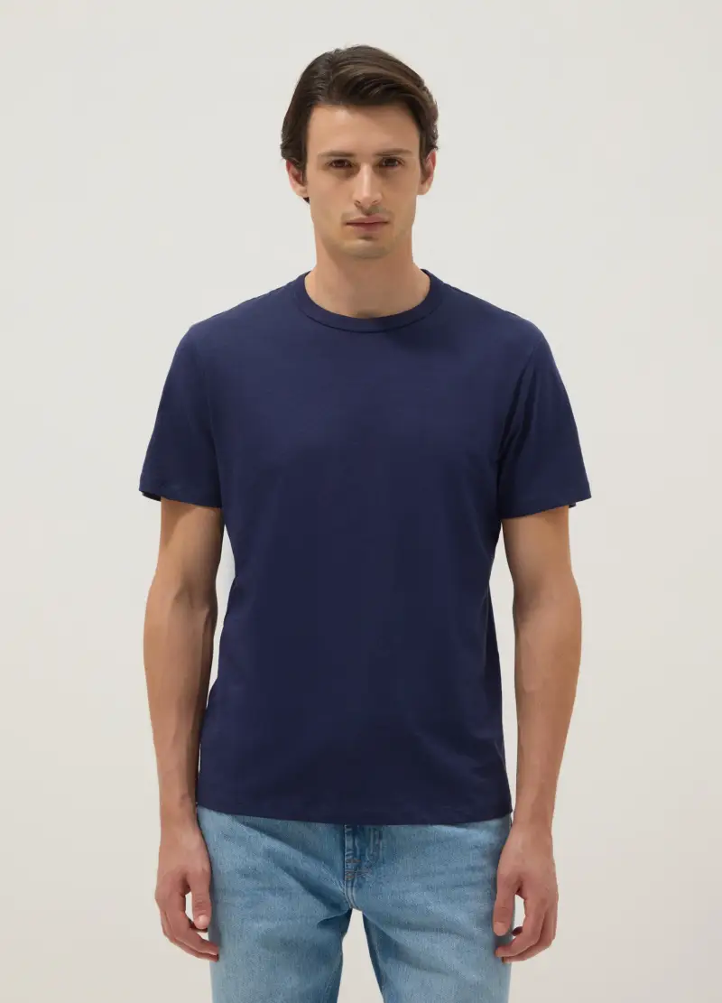 T-shirt A Maniche Corte In Puro Cotone Blu Regular Fit, Uomo, Blu