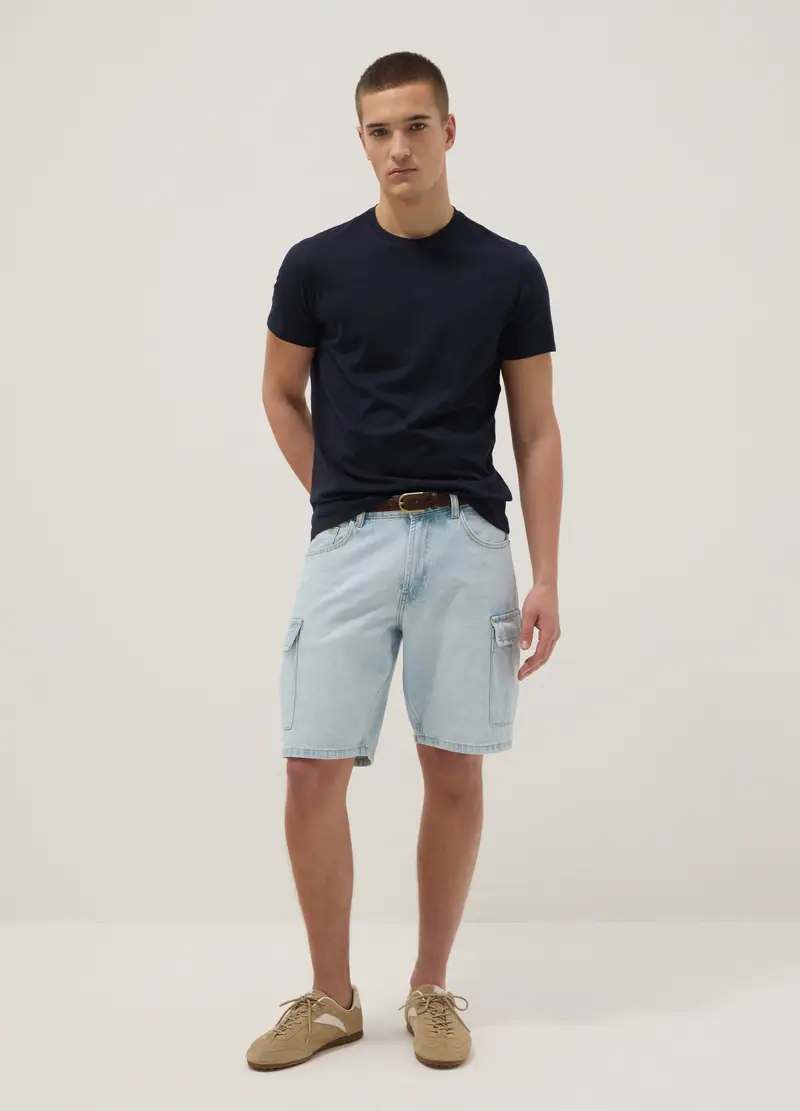 T-shirt A Maniche Corte In Puro Cotone Blu Regular Fit, Uomo, Blu miniatura 2