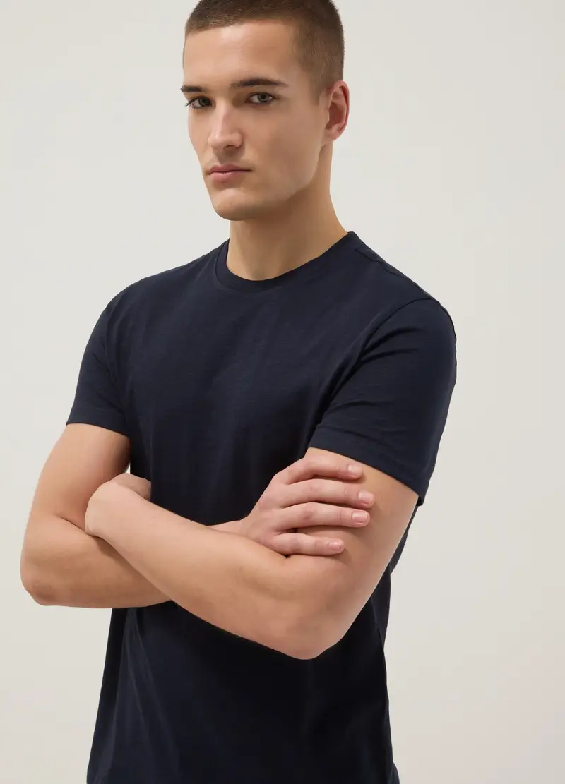 T-shirt A Maniche Corte In Puro Cotone Blu Regular Fit, Uomo, Blu