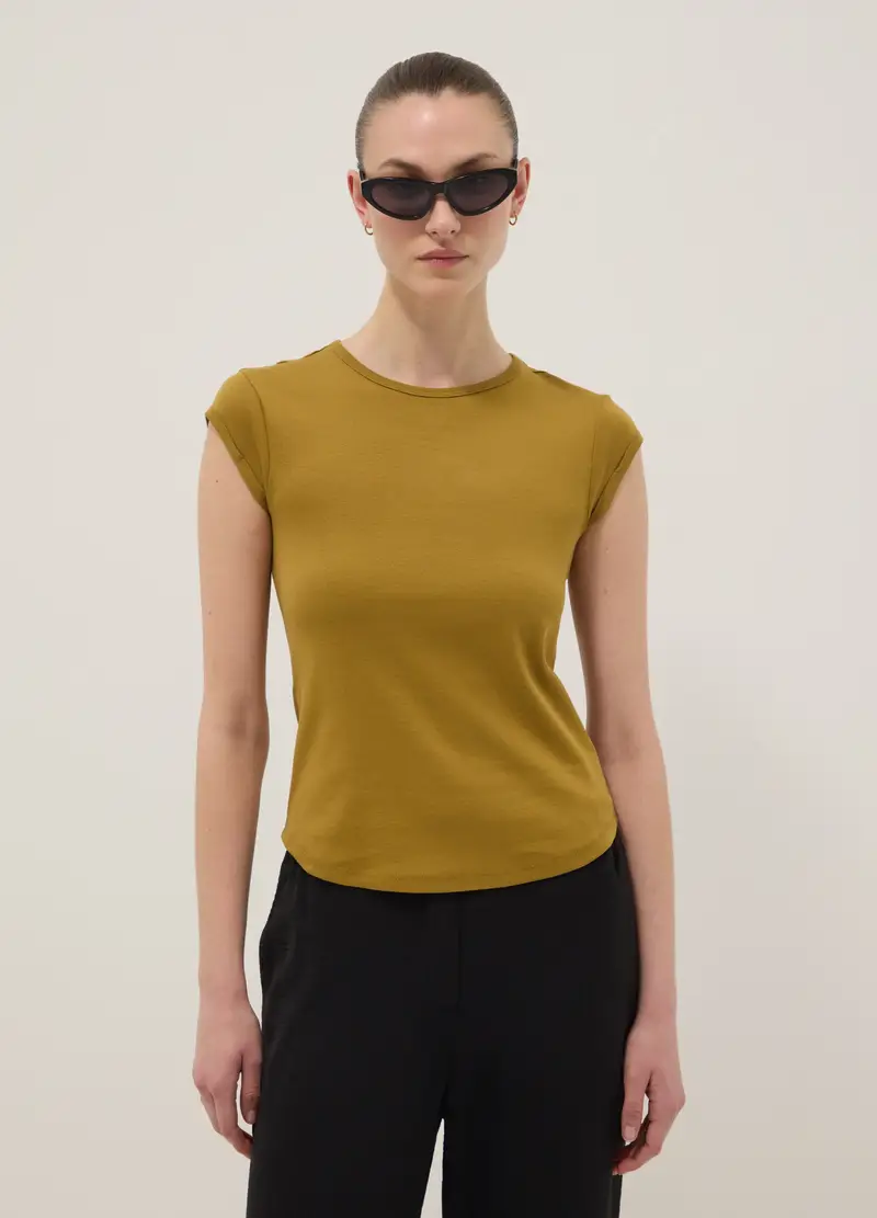 T-shirt A Maniche Corte In Puro Cotone Gialla Regular Fit, Donna, Giallo miniatura 3