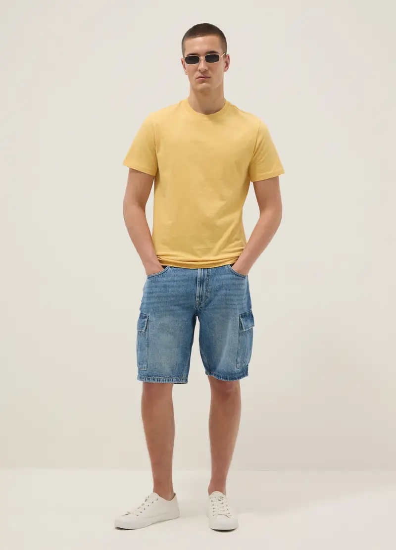 T-shirt A Maniche Corte In Puro Cotone Gialla Regular Fit, Uomo, Giallo miniatura 2