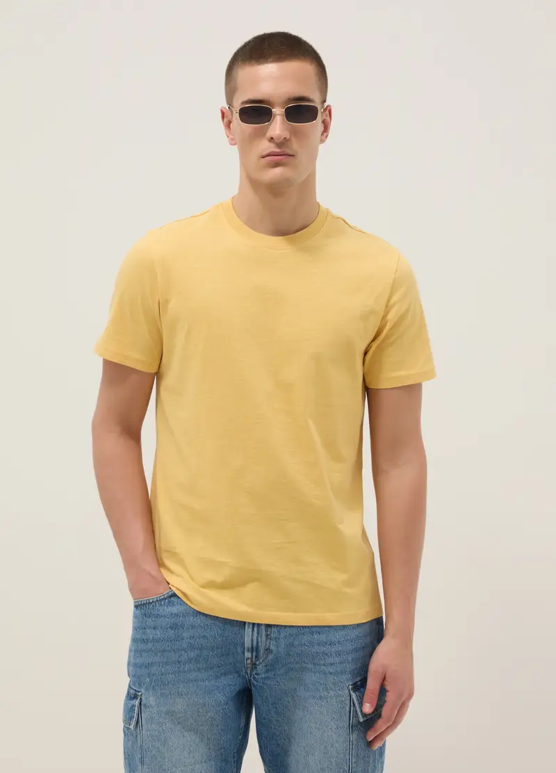 T-shirt A Maniche Corte In Puro Cotone Gialla Regular Fit, Uomo, Giallo miniatura 3