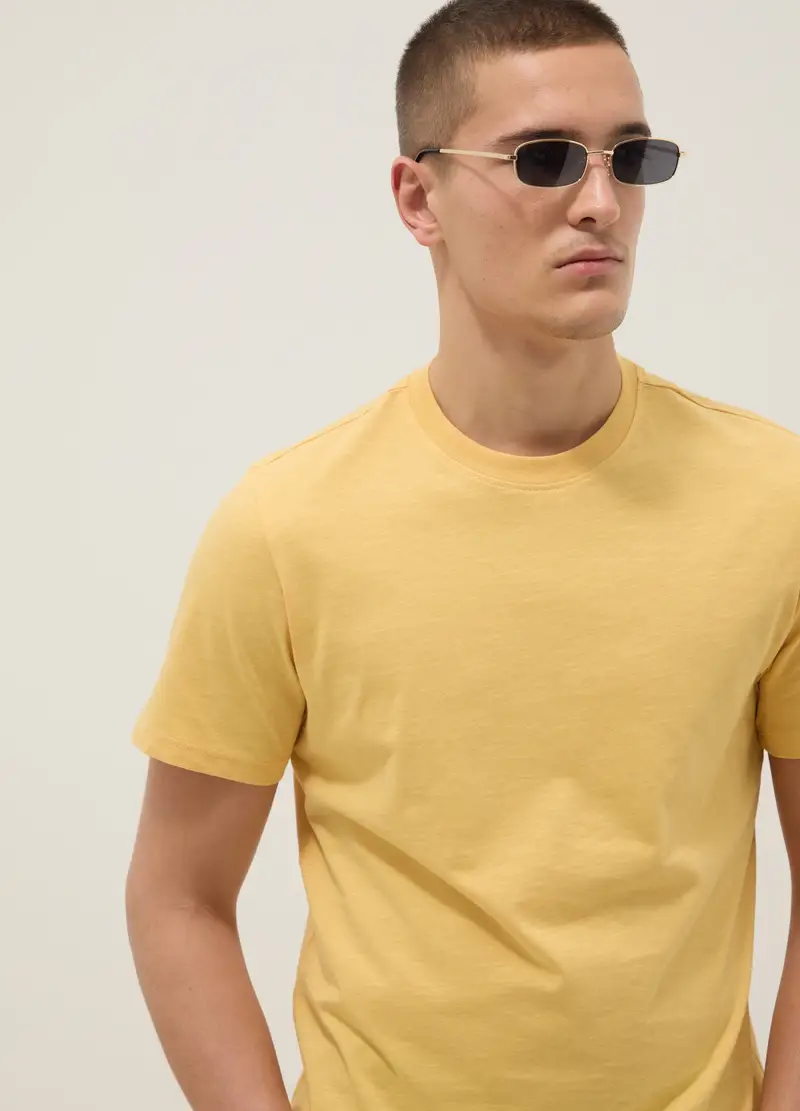 T-shirt A Maniche Corte In Puro Cotone Gialla Regular Fit, Uomo, Giallo