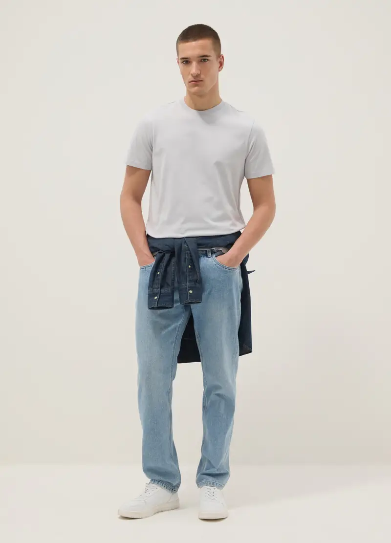 T-shirt A Maniche Corte In Puro Cotone Grigia Regular Fit, Uomo, Grigio miniatura 2