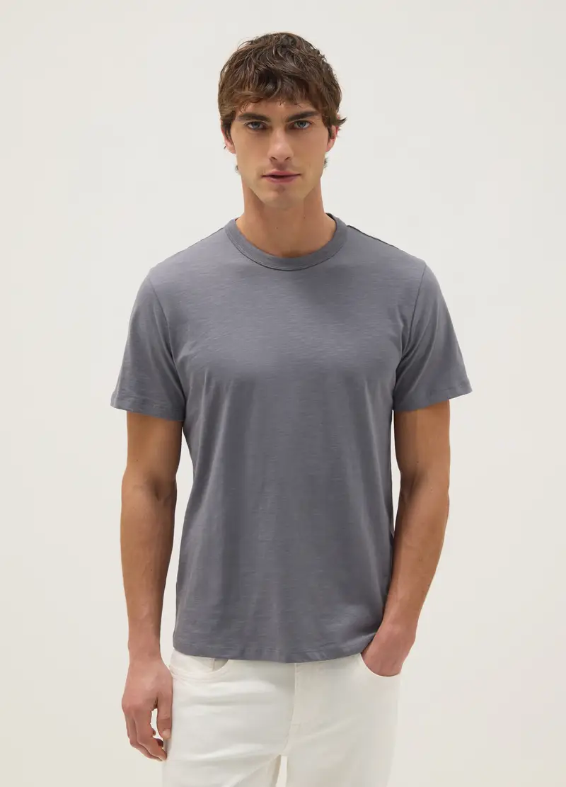 T-shirt A Maniche Corte In Puro Cotone Grigio Regular Fit, Uomo, Grigio