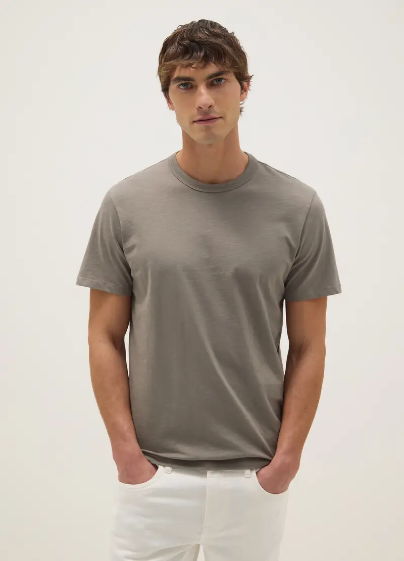 T-shirt A Maniche Corte In Puro Cotone Grigio Regular Fit, Uomo, Grigio