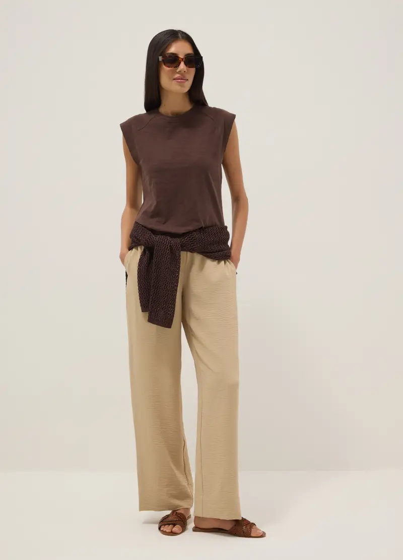 T-shirt A Maniche Corte In Puro Cotone Marrone Regular Fit, Donna, Marrone miniatura 2