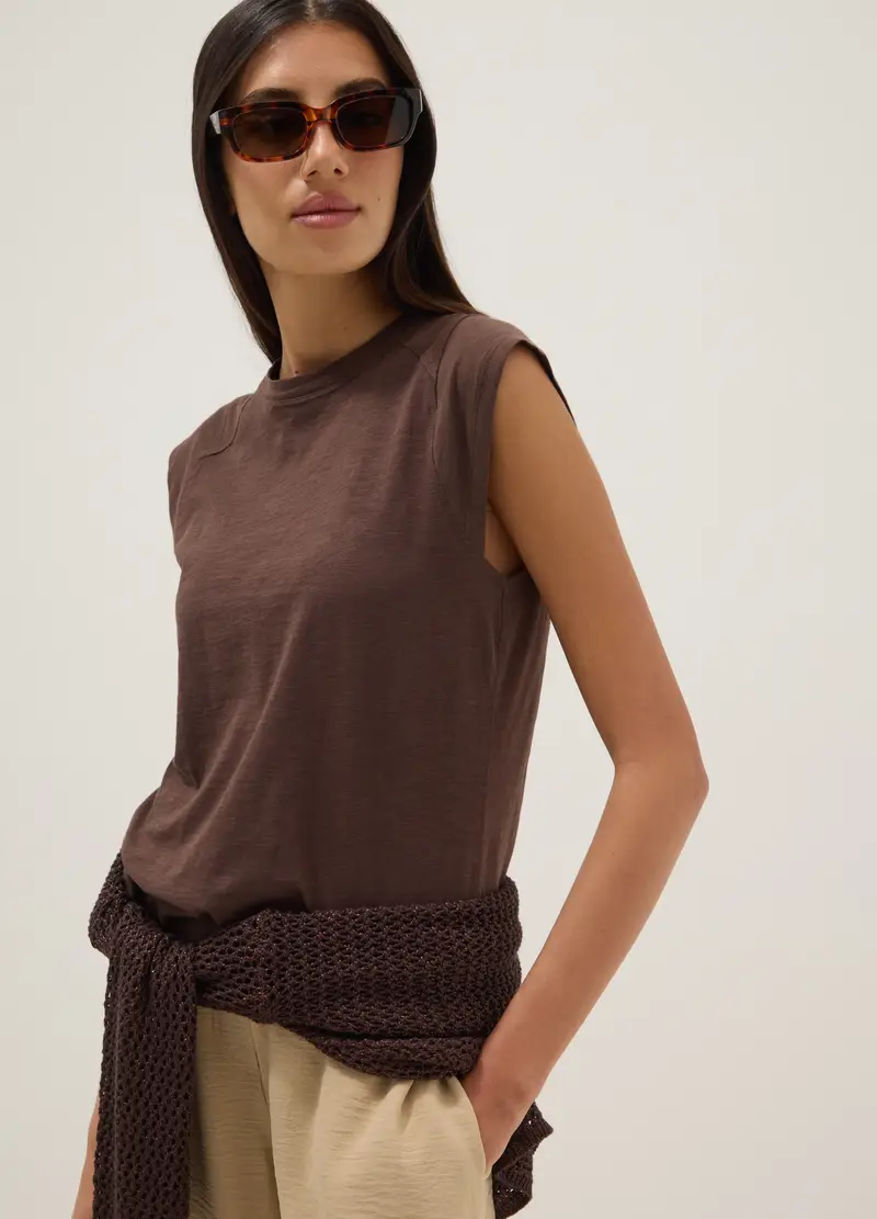 T-shirt A Maniche Corte In Puro Cotone Marrone Regular Fit, Donna, Marrone