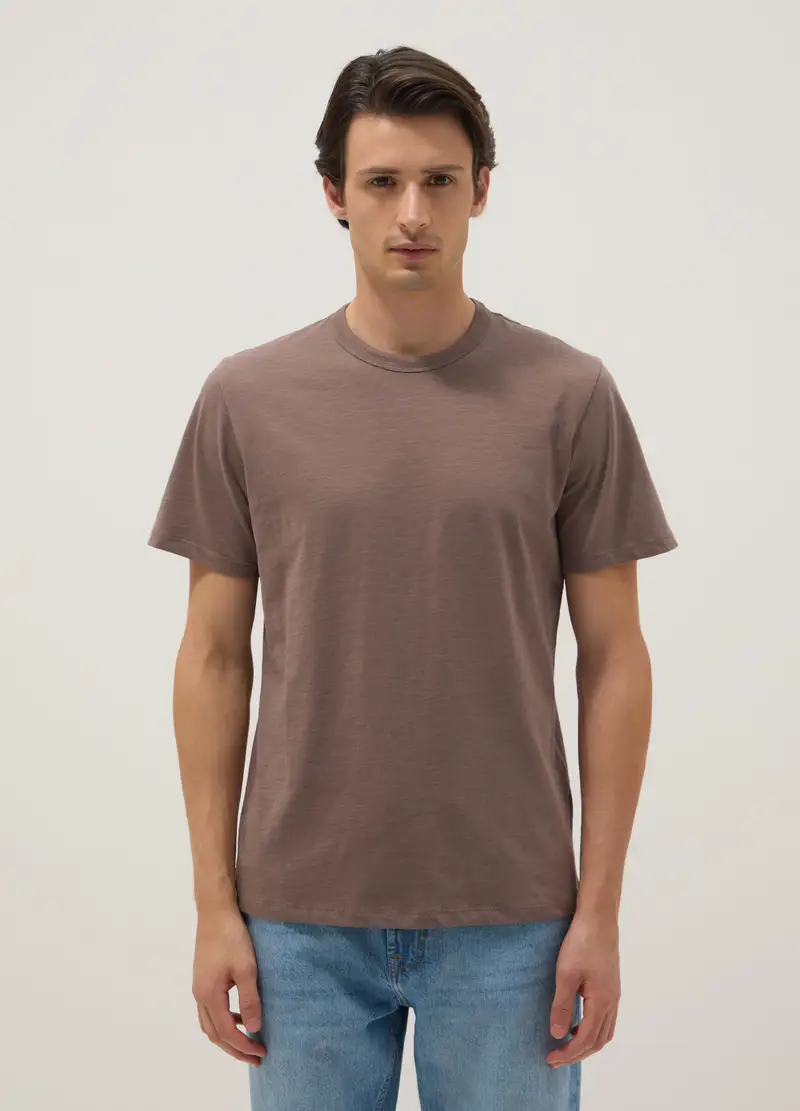 T-shirt A Maniche Corte In Puro Cotone Marrone Regular Fit, Uomo, Marrone