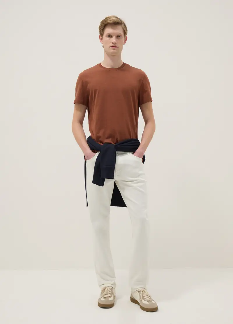 T-shirt A Maniche Corte In Puro Cotone Marrone Regular Fit, Uomo, Marrone miniatura 3