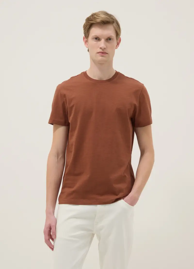 T-shirt A Maniche Corte In Puro Cotone Marrone Regular Fit, Uomo, Marrone