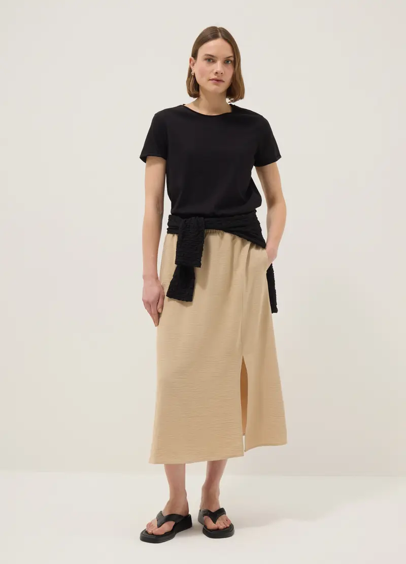 T-shirt A Maniche Corte In Puro Cotone Nera Regular Fit, Donna, Nero miniatura 2