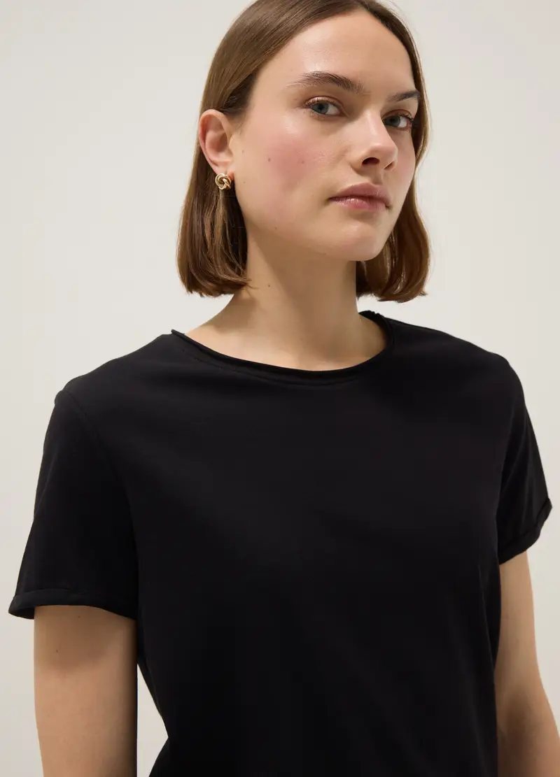 T-shirt A Maniche Corte In Puro Cotone Nera Regular Fit, Donna, Nero