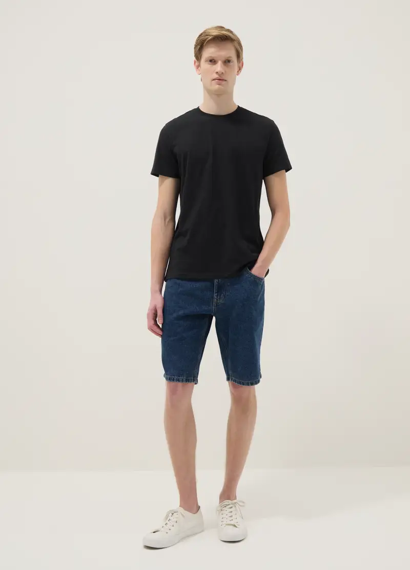 T-shirt A Maniche Corte In Puro Cotone Nero Regular Fit, Uomo, Nero miniatura 2