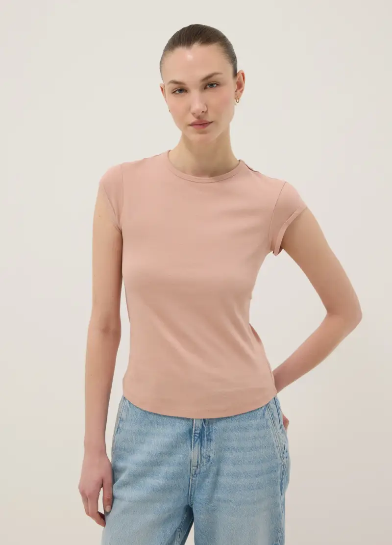 T-shirt A Maniche Corte In Puro Cotone Rosa Regular Fit, Donna, Rosa miniatura 3