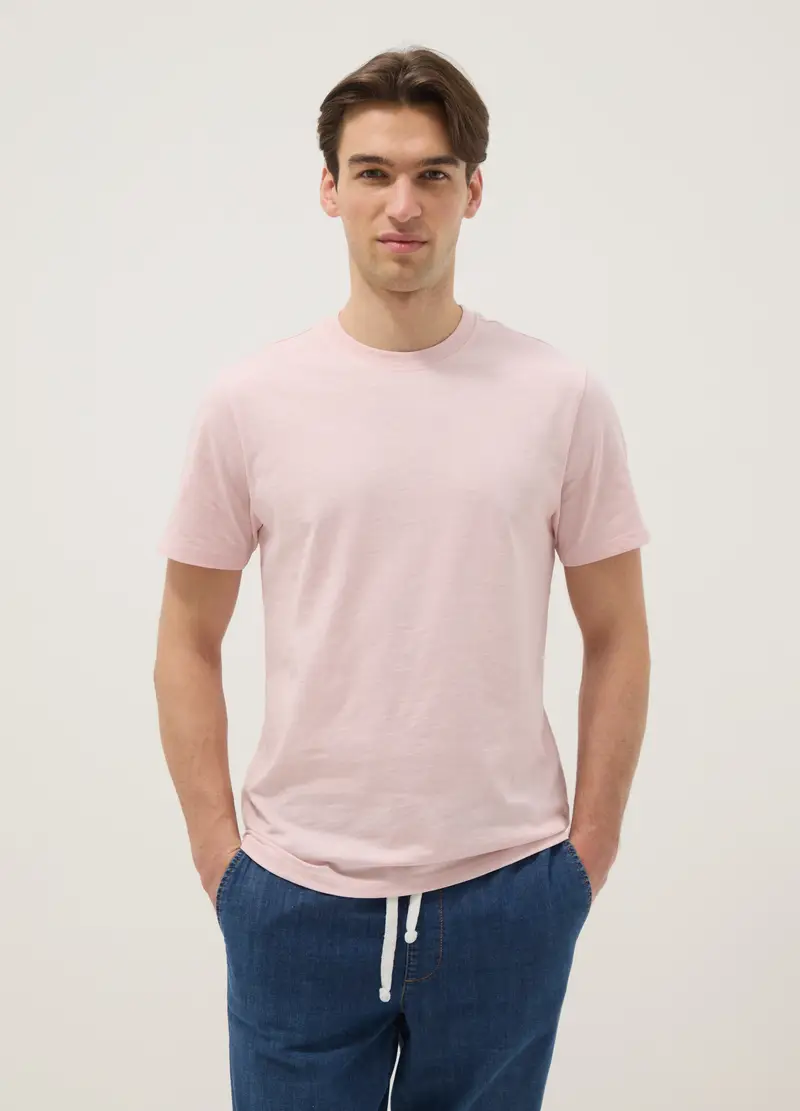 T-shirt A Maniche Corte In Puro Cotone Rosa Regular Fit, Uomo, Rosa