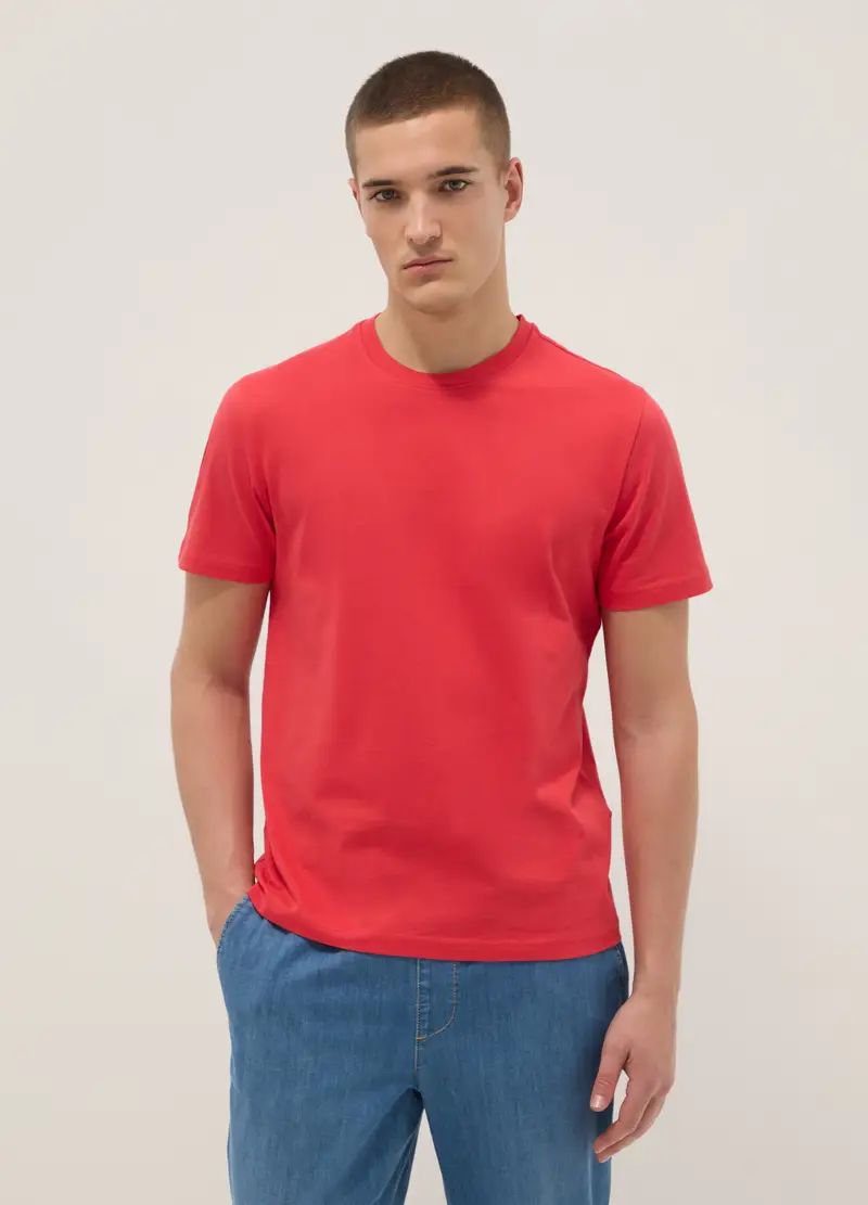 T-shirt A Maniche Corte In Puro Cotone Rosso Regular Fit, Uomo, Rosso miniatura 3