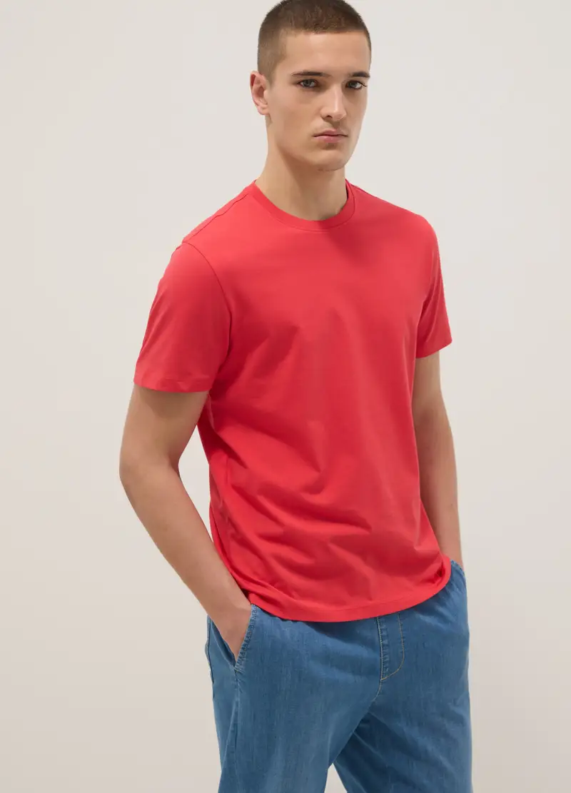 T-shirt A Maniche Corte In Puro Cotone Rosso Regular Fit, Uomo, Rosso