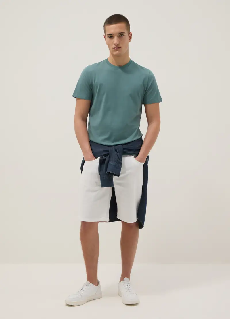 T-shirt A Maniche Corte In Puro Cotone Verde Regular Fit, Uomo, Verde miniatura 2