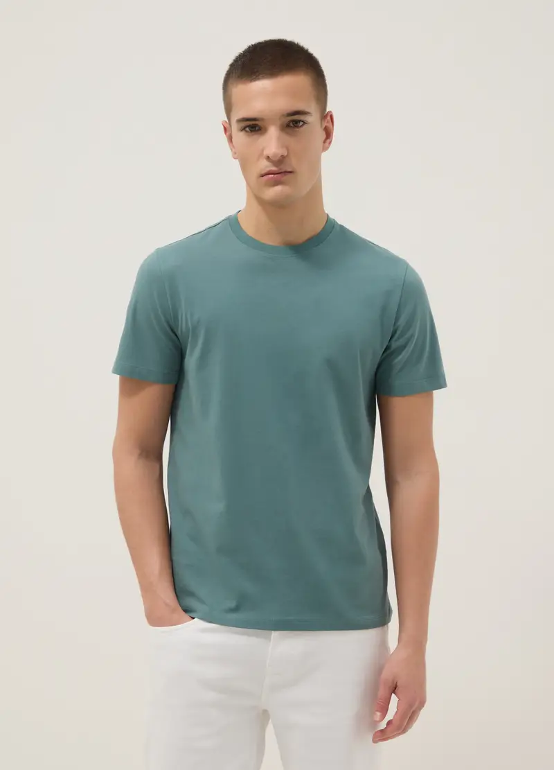 T-shirt A Maniche Corte In Puro Cotone Verde Regular Fit, Uomo, Verde miniatura 3
