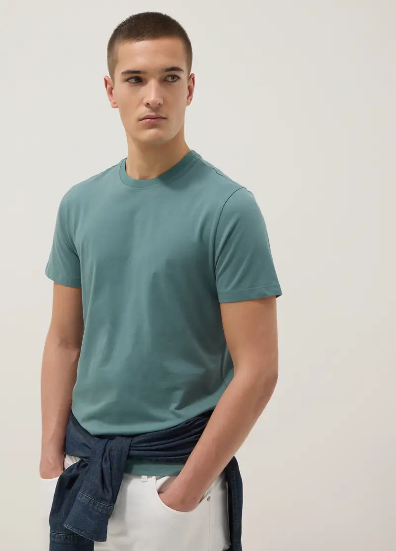 T-shirt A Maniche Corte In Puro Cotone Verde Regular Fit, Uomo, Verde