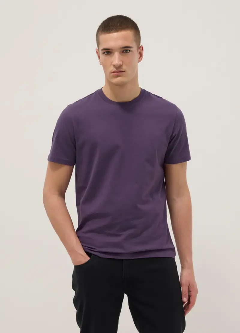 T-shirt A Maniche Corte In Puro Cotone Viola Regular Fit, Uomo, Viola miniatura 3