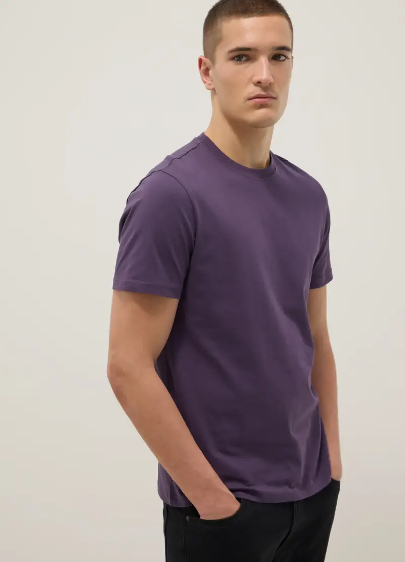T-shirt A Maniche Corte In Puro Cotone Viola Regular Fit, Uomo, Viola