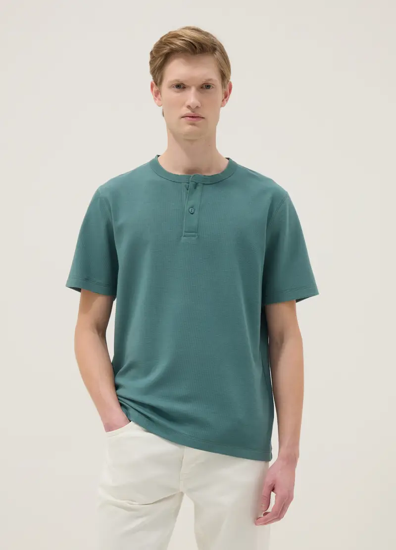 T-shirt A Maniche Corte Verde Regular Fit Con Collo Serafino, Uomo, Verde
