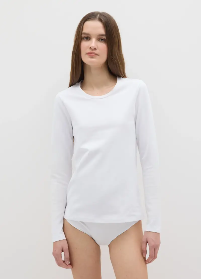 T-shirt A Maniche Lunghe Bianca Elasticizzata, Donna, Bianco