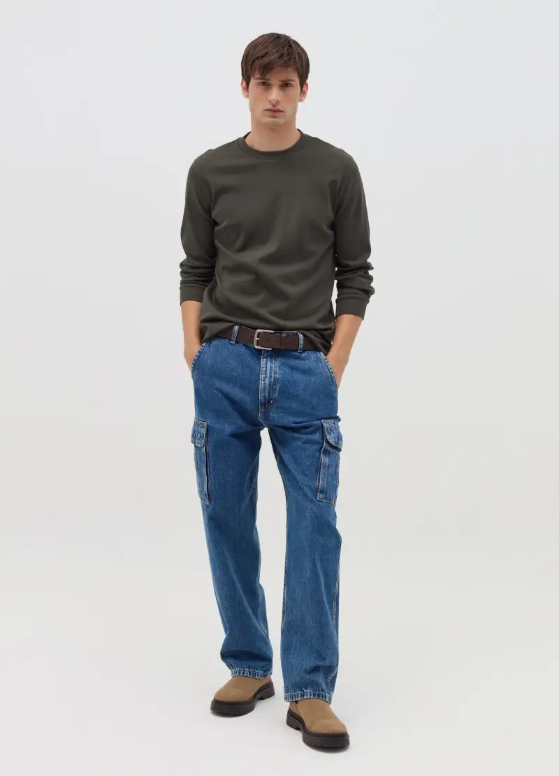 T-shirt A Maniche Lunghe In Cotone Interlock, Uomo, Nero