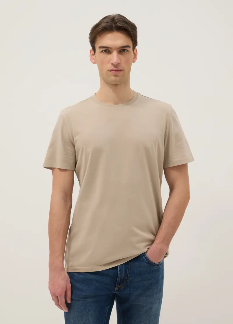 T-shirt Beige A Maniche Corte In Puro Cotone Italiano, Uomo, Beige