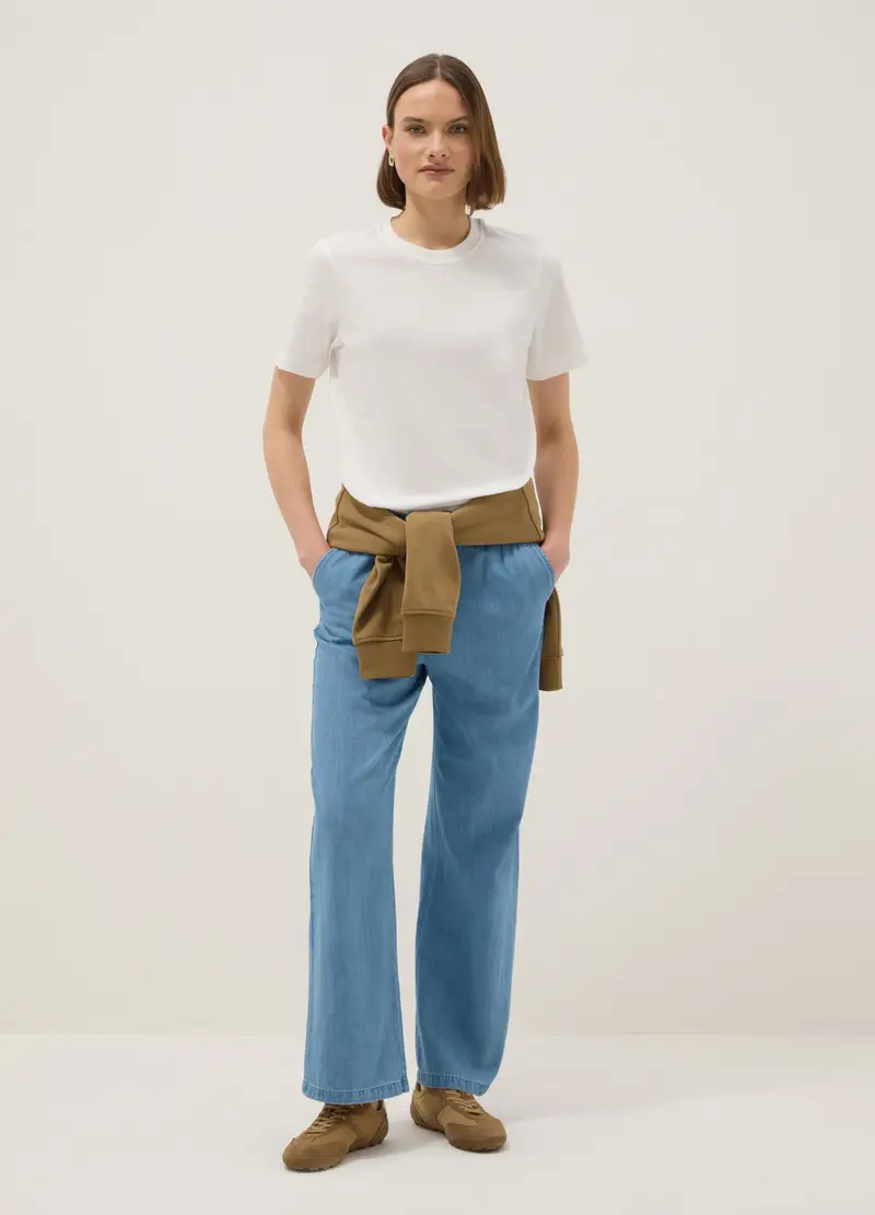 T-shirt Bianca Girocollo In Puro Cotone Italiano Regular Fit, Donna, Bianco miniatura 2