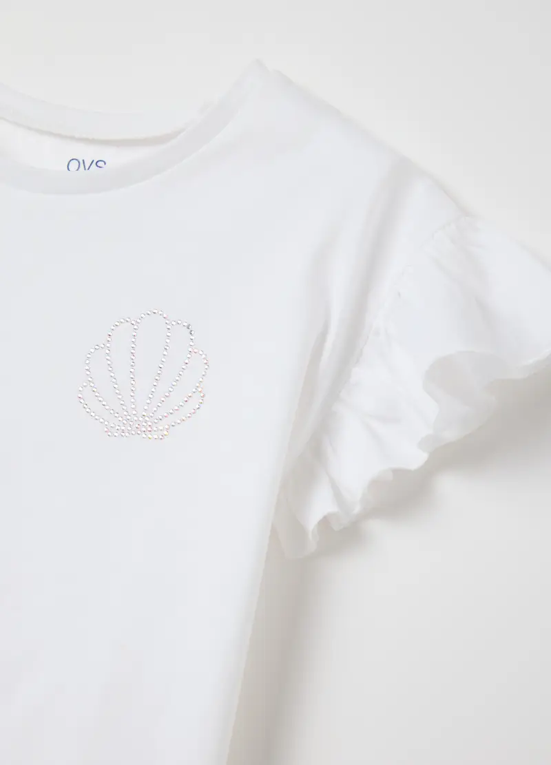 T-shirt Bianca In Cotone Con Strass, Bambina, Bianco miniatura 3