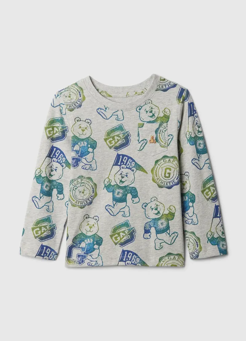 T-shirt Con Stampa E Ricamo Orsetto, Unisex, Grigio