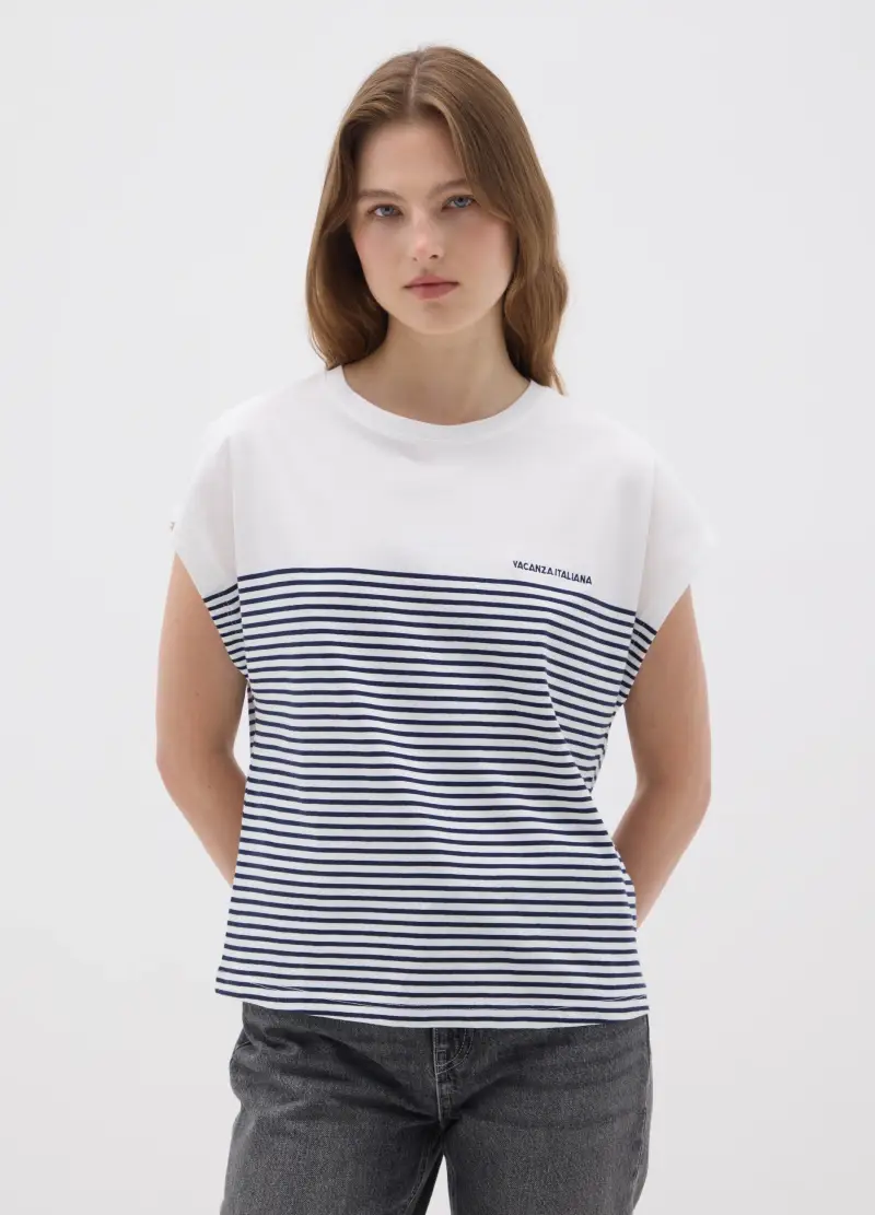 T-shirt Da Donna In Puro Cotone Multicolor, Multicolor