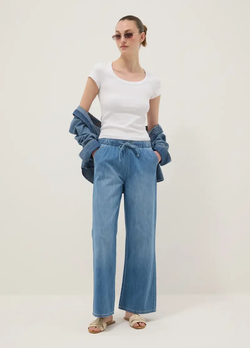 T-shirt Fitted A Maniche Corte In Cotone Elasticizzato Bianca, Donna, Bianco miniatura 2