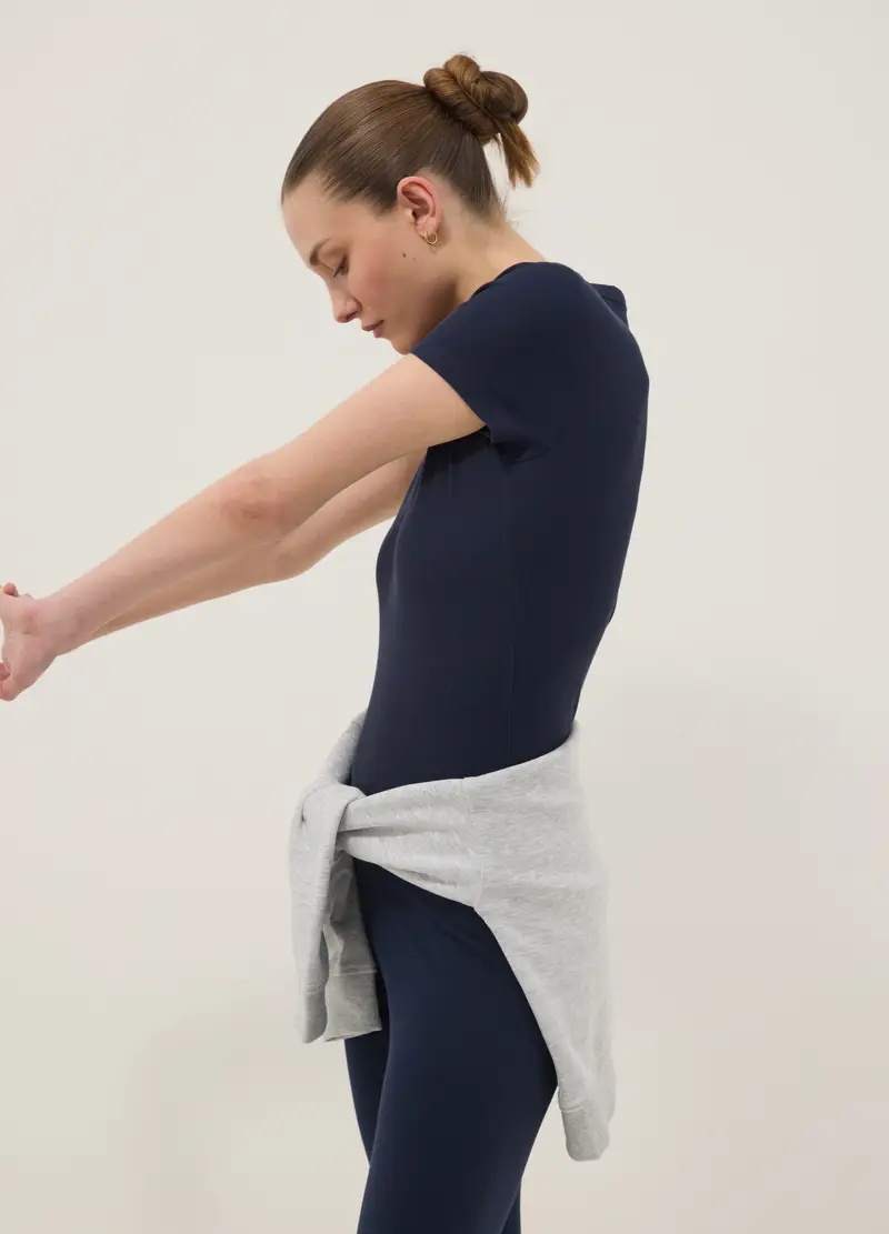 T-shirt Fitted A Maniche Corte In Cotone Elasticizzato Blu, Donna, Blu