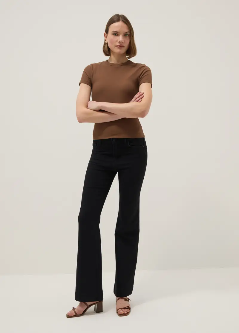 T-shirt Fitted A Maniche Corte In Cotone Elasticizzato Marrone, Donna, Marrone miniatura 2