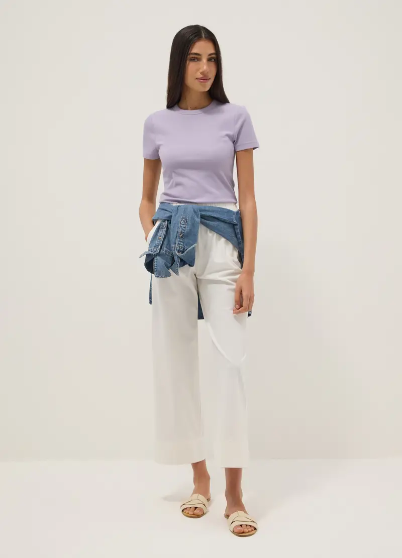 T-shirt Fitted A Maniche Corte In Cotone Elasticizzato Viola, Donna, Viola miniatura 2