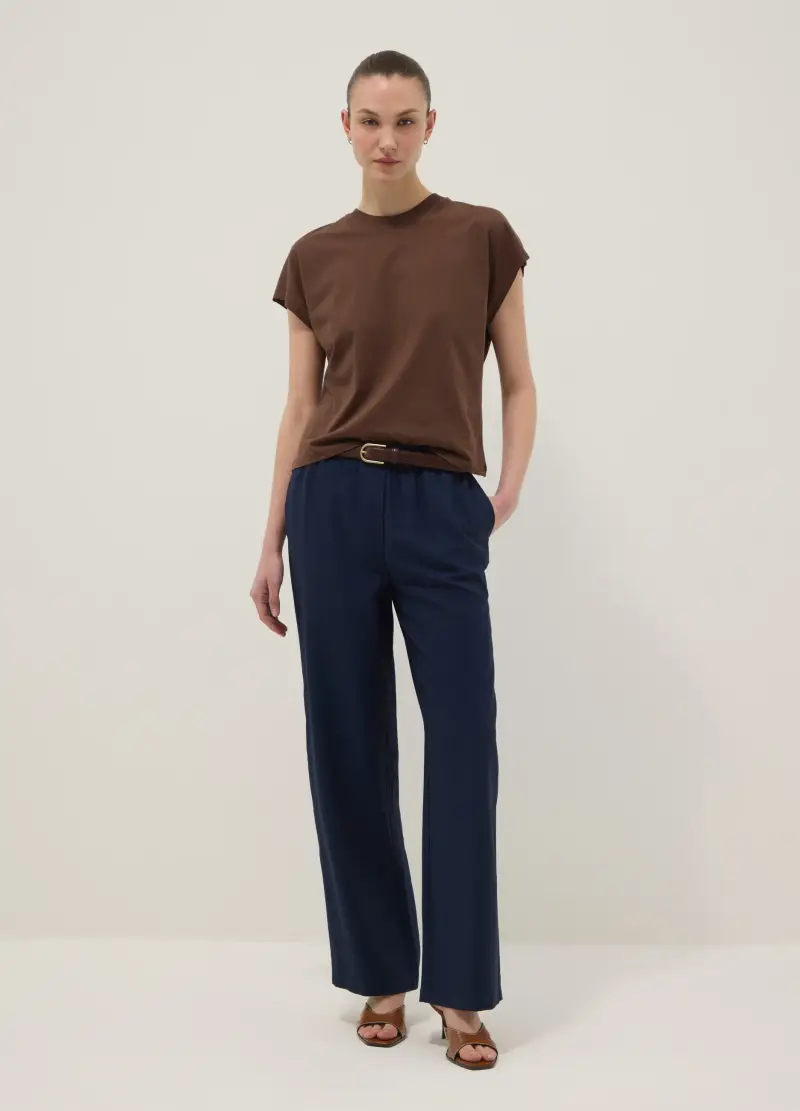 T-shirt Fitted A Maniche Corte In Puro Cotone Marrone, Donna, Marrone miniatura 2