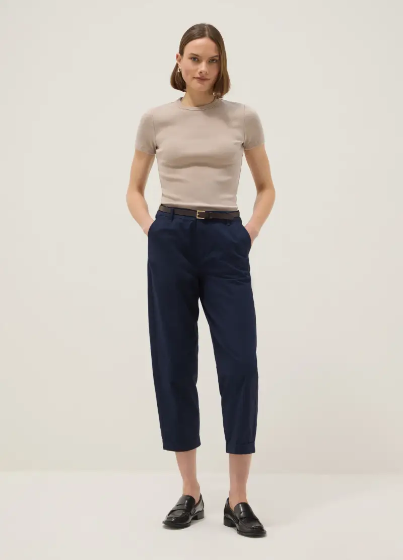 T-shirt Fitted In Cotone Elasticizzato Beige, Donna, Beige