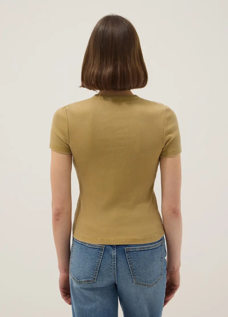 T-shirt Fitted In Cotone Elasticizzato Giallo, Donna, Giallo miniatura 2