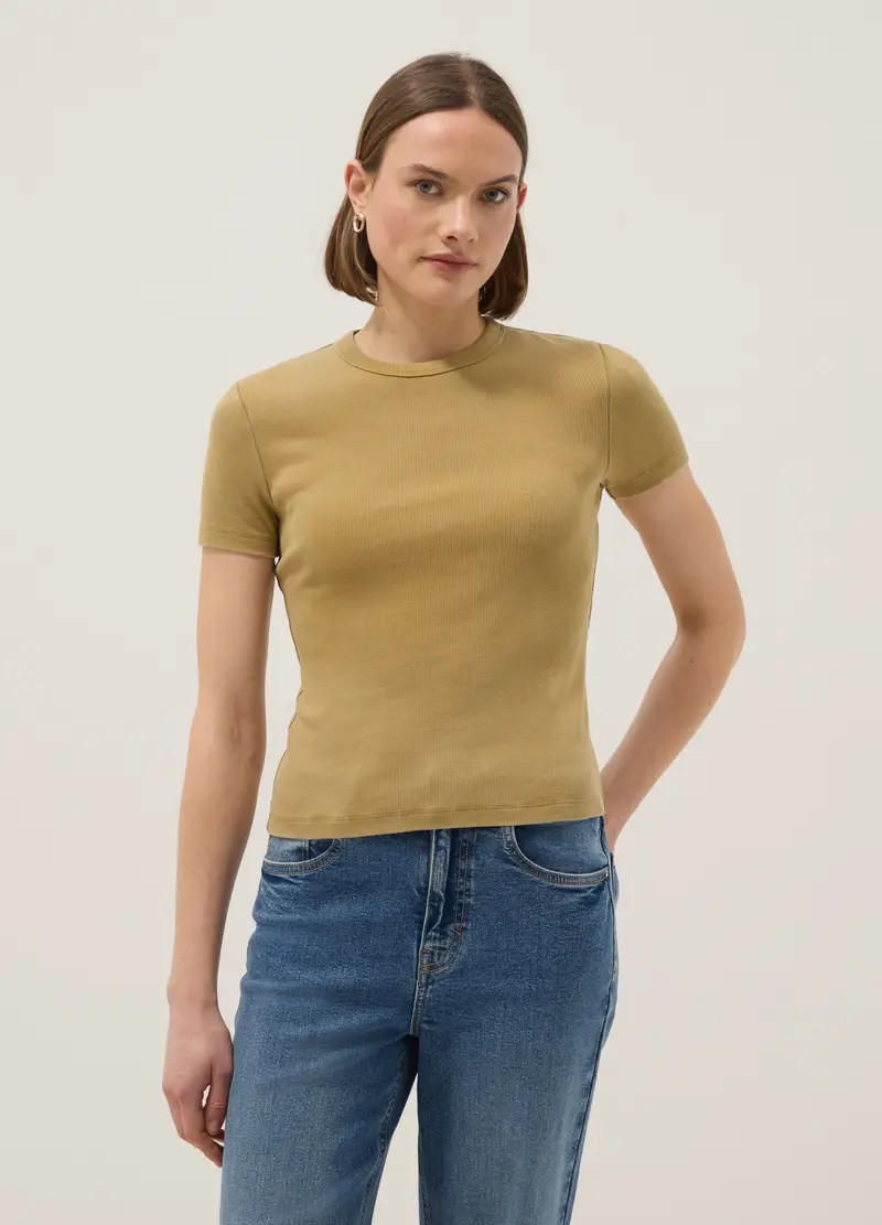 T-shirt Fitted In Cotone Elasticizzato Giallo, Donna, Giallo